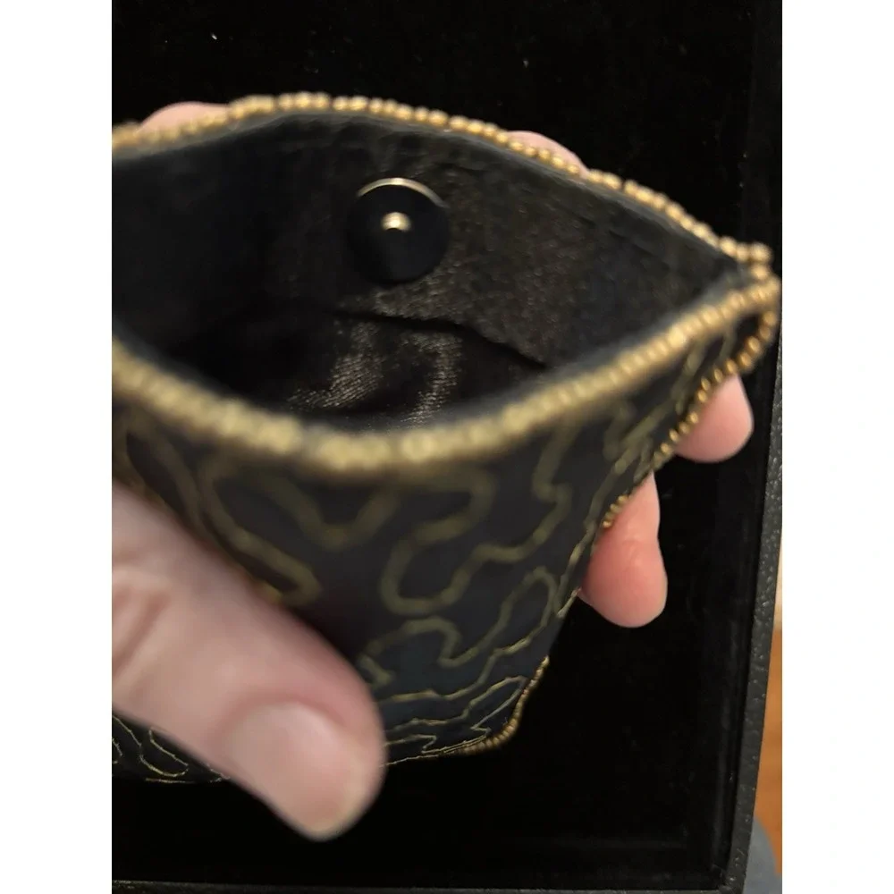 Black Gold Beaded Sequin Coin Wallet Clutch Folding Snap Closure Embroidered[A3]